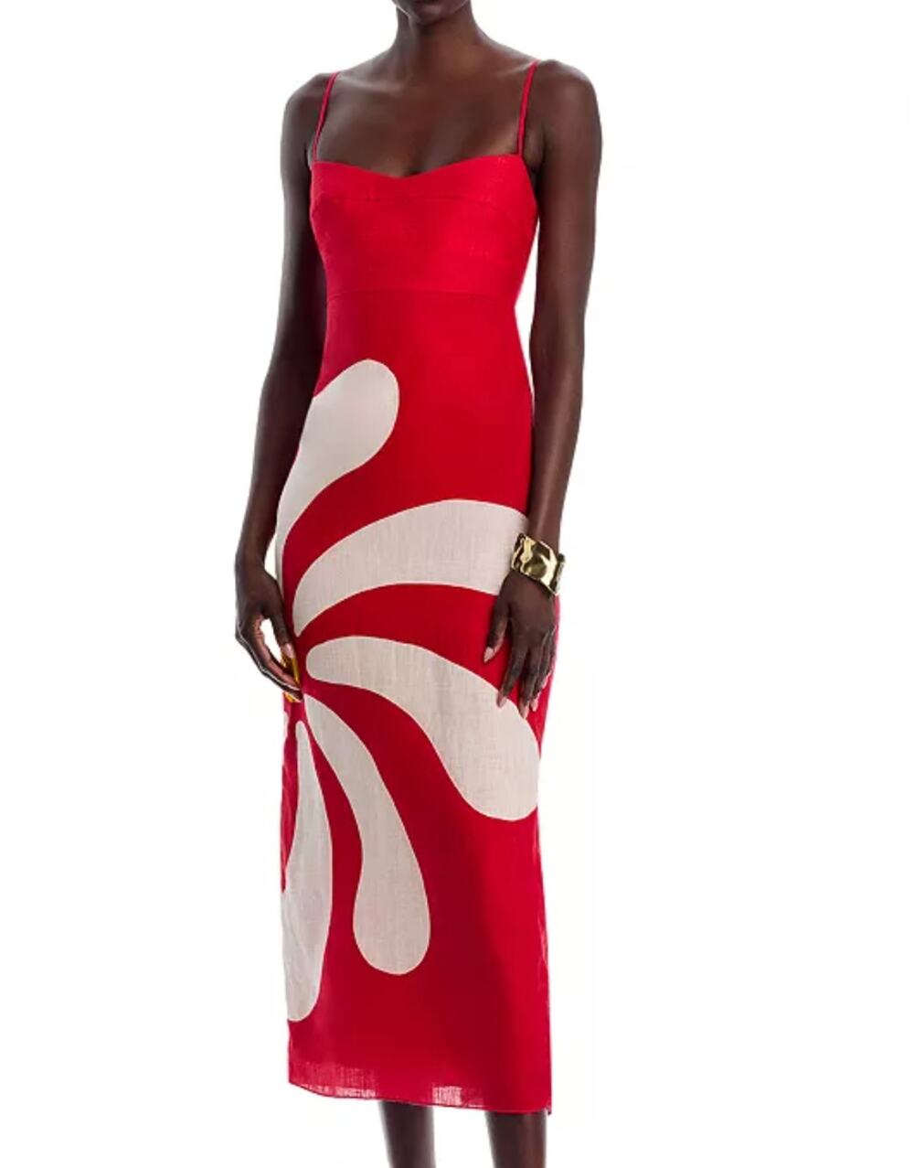 Cala de la Cruz Paloma Red White Linen Abstract Maxi Dress NWT Size M